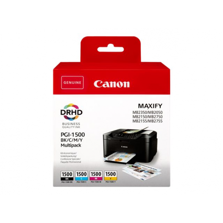 Canon PGI-1500 BK / C / M / Y Multipack - 4-pack - black, yellow, cyan, magenta - original - ink tank - for MAXIFY MB2050, MB2150, MB2155, MB2350, MB2750, MB2755 - 0
