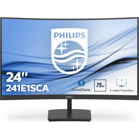 Philips E-line 241E1SCA - LED monitor - curved - 24" (23.6" viewable) - 1920 x 1080 Full HD (1080p) @ 75 Hz - VA - 250 cd / m² - 3000:1 - 4 ms - HDMI, VGA - speakers - textured black - 1