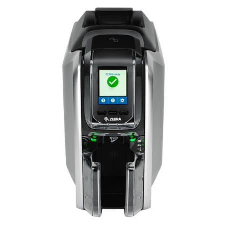 Zebra ZC300 - Plastic card printer - colour - dye sublimation / thermal transfer - CR-80 Card (85.6 x 54 mm) - 300 dpi - up to 900 cards / hour (mono)  /  up to 200 cards / hour (colour) - capacity: 100 cards - USB 2.0, LAN - 1