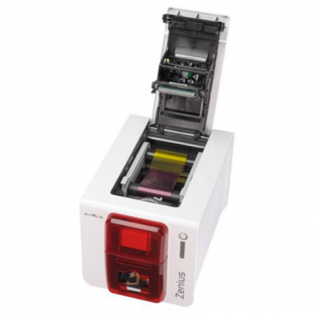 Evolis Zenius Classic line - Plastic card printer - colour - dye sublimation / thermal transfer - CR-80 Card (85.6 x 54 mm) - up to 500 cards / hour (mono)  /  up to 150 cards / hour (colour) - capacity: 50 cards - USB - red - 4