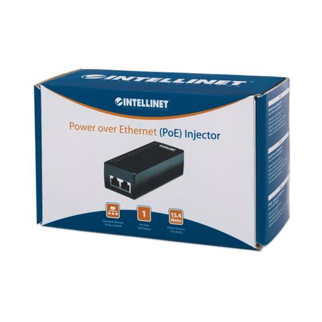 Intellinet Power over Ethernet (PoE) Injector, 1 Port, 48 V DC, IEEE 802.3af Compliant - PoE injector - AC 100-240 V - 15.4 Watt - output connectors: 1 - silver - 6