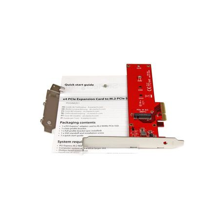 StarTech.com M2 PCIe SSD Adapter - x4 PCIe 3.0 NVMe  /  AHCI  /  NGFF  /  M-Key - Low Profile and Full Profile - SSD PCIe M.2 Adapter (PEX4M2E1) - Interface adapter - M.2 - Expansion Slot to M.2 - M.2 Card - PCIe x4 - red - for P / N: BNDTB10GI, BNDTB210GSFP, BNDTB310GNDP, BNDTB410GSFP, BNDTB4M2E1, BNDTBUSB3142 - 4