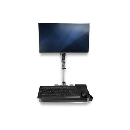 StarTech.com Wall Mount Workstation, Articulating Standing Desk w /  Ergonomic Height Adjustable Monitor Arm & Padded Keyboard Tray, 34" VESA Display, Foldable Wall Mounted Sit Stand Desk - Foldable Standing Desk (WALLSTSI1) - Mounting kit (pole, mouse holder, wrist rest, spring arm, wall mount bracket, keyboard tray, monitor mount, wall mount bracket with lock plate, swivel arm with logo, 2 x swivel arms, mouse tray, mouse tray fixed plate, EVA mouse pad) - for LCD display  /  PC equipment - plastic, aluminium, steel - silver - screen size: 13"-30" - wall-mountable - TAA Compliant - 5
