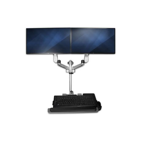 StarTech.com Wall Mount Workstation, Articulating Standing Desk w /  Ergonomic Height Adjustable Dual Monitor Arm & Keyboard Tray, 2x 30" VESA Displays, Foldable Wall Mounted Sit Stand Desk - Foldable Standing Desk (WALLSTSI2) - Mounting kit (pole, mouse holder, wrist rest, wall mount bracket, keyboard tray, 2 display brackets, 2 x spring arms, 2 x swivel arms with logo, monitor shoulder, wall mount bracket with lock plate, 2 x swivel arms, mouse tray, mouse tray fixed plate, EVA mouse pad) - for 2 LCD displays  /  keyboard  /  mouse - plastic, aluminium, steel - silver - screen size: 13"-30" - wall-mountable - TAA Compliant - 5