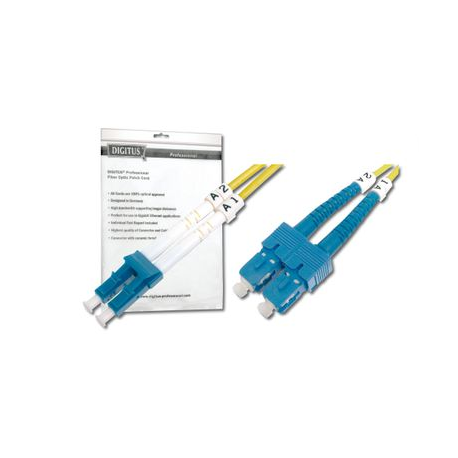 DIGITUS - Patch cable - LC single-mode (M) to SC single-mode (M) - 3 m - fibre optic - 9 / 125 micron - OS2 - booted, halogen-free - yellow - 1