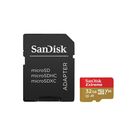 SanDisk Extreme - Flash memory card (microSDHC to SD adapter included) - 32 GB - A1  /  Video Class V30  /  UHS-I U3 - microSDHC UHS-I - 2