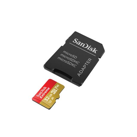 SanDisk Extreme - Flash memory card (microSDHC to SD adapter included) - 32 GB - A1 / Video Class V30 / UHS-I U3 / Class10 - microSDHC UHS-I - 3