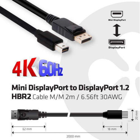Club 3D - DisplayPort cable - Mini DisplayPort (M) to DisplayPort (M) - 2 m - 4K support - 2