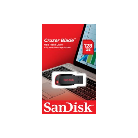 SanDisk Cruzer Blade - USB flash drive - 128 GB - USB - black, red - 9