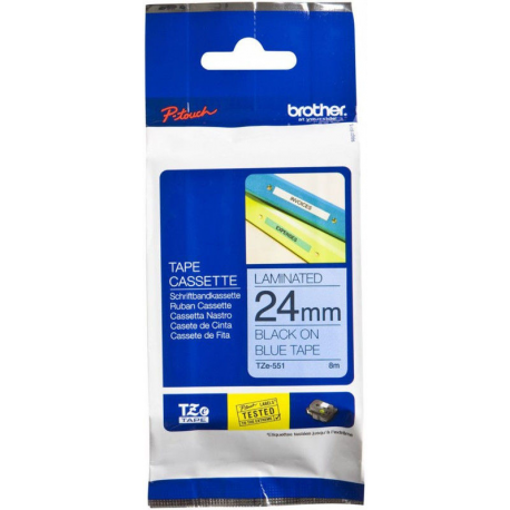 Brother TZe-551 - Black on blue - Roll (2.4 cm) 1 cassette(s) laminated tape - for Brother PT-D600; P-Touch PT-2730, 3600, D600, D800, E550, H500, P700, P750, P900, P950 - 1