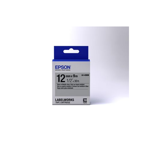 Epson LabelWorks LK-4SBM - Black on metallic silver - Roll (1.2 cm x 9 m) 1 cassette(s) label tape - for LabelWorks LW-1000, 300, 400, 600, 700, 900, K400, Z5000, Z5010, Z700, Z710, Z900 - 1