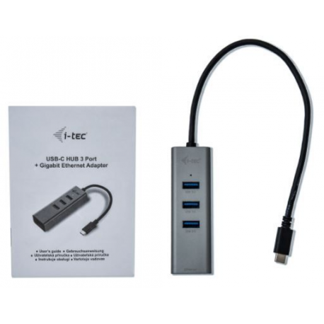 i-Tec USB-C Metal 3-Port - Hub - 3 x SuperSpeed USB 3.0 + 1 x 10 / 100 / 1000 - desktop - 3