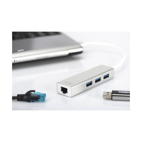 DIGITUS DA-70250-1 - Hub - 3 x SuperSpeed USB 3.0 + 1 x 10/100/1000 - desktop - 2