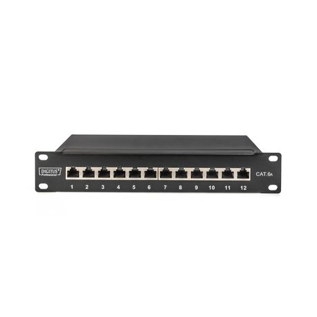 DIGITUS DN-91612S - Patch panel - CAT 6 - RJ-45 X 12 - black, RAL 9005 - 1U - 1