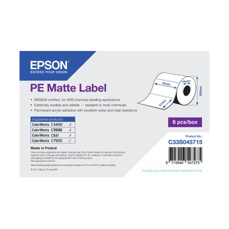 Epson PE - Matte - 76 x 51 mm 2310 label(s) (1 roll(s) x 2310) die cut labels - for ColorWorks C7500, C7500G, CW-C6000Ae, CW-C6000Pe, TM-C7500 - 2