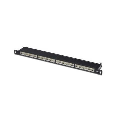 DIGITUS DN-91624S-SL-SH - Patch panel - CAT 6 - STP - RJ-45 X 24 - black, RAL 9005 - 0.5U - 19" - 1