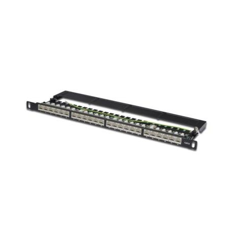 DIGITUS DN-91624S-SL-SH - Patch panel - CAT 6 - STP - RJ-45 X 24 - black, RAL 9005 - 0.5U - 19" - 2