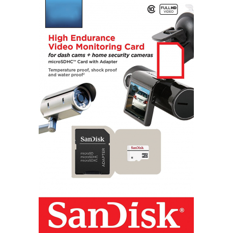 SanDisk High Endurance - Flash memory card (microSDXC to SD adapter included) - 256 GB - Video Class V30  /  UHS-I U3  /  Class10 - microSDXC UHS-I - 1