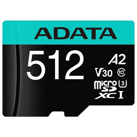 ADATA Premier Pro V30S - Flash memory card (SD adapter included) - 512 GB - A2 / Video Class V30 / UHS-I U3 / Class10 - microSDXC UHS-I - 2