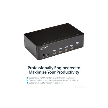 StarTech.com 4-Port Dual Monitor HDMI KVM Switch with Audio & USB 3.0 hub - 4K 30Hz - 4 PC Mac Computer KVM Switch Box for HDMI Display (SV431DHD4KU) - KVM  /  audio  /  USB switch - 4 x KVM  /  audio  /  USB - rack-mountable - 4