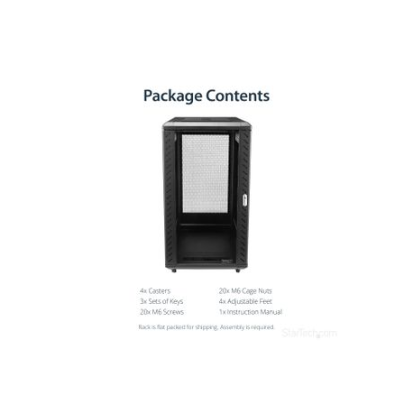 StarTech.com 22U Server Rack Cabinet on Wheels - 36 inch Adjustable Depth - Portable Network Equipment Enclosure (RK2236BKF) - Rack - 22U - for P / N: CABCAGENUTS6, CABSCREWM52, CABSCREWSM6, CABSCRWM520, CABSCRWM620, CABSCRWS1224 - 13