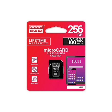 GOODRAM M1AA - Flash memory card (SD adapter included) - 256 GB - UHS-I U1  /  Class10 - microSDXC UHS-I - 1