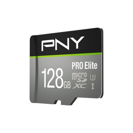 PNY PRO Elite - Flash memory card (microSDXC to SD adapter included) - 128 GB - A1  /  Video Class V30  /  UHS-I U3  /  Class10 - microSDXC UHS-I - 1