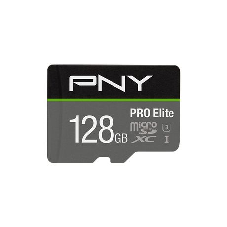 PNY PRO Elite - Flash memory card (microSDXC to SD adapter included) - 128 GB - A1  /  Video Class V30  /  UHS-I U3  /  Class10 - microSDXC UHS-I - 4