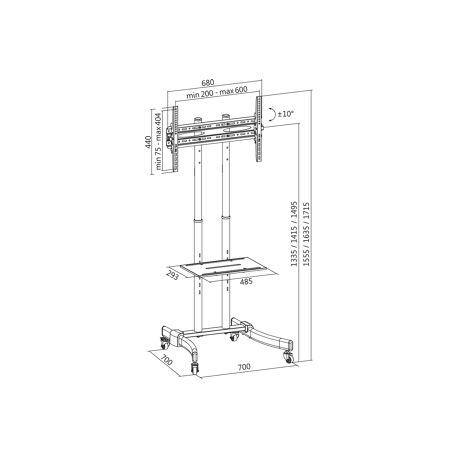 LogiLink Economy - Cart - for flat panel / AV equipment - solid cold pressed steel - screen size: 37"-70" - 2
