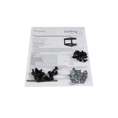 StarTech.com 8U 19" Wall Mount Network Rack - 12" Deep 2 Post Open Frame Server Room Rack for Data / AV / IT / Computer Equipment / Patch Panel with Cage Nuts & Screws 135lb Capacity, Black (RK812WALLO) - Rack - black - 8U - 19" - for P / N: CABCAGENUTS6, CABSCREWM52, CABSCREWSM6, CABSCRWM520, CABSCRWM620, CABSCRWS1224 - 3