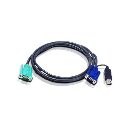 ATEN Micro-Lite 2L-5203U - Keyboard  /  video  /  mouse (KVM) cable - USB, HD-15 (VGA) (M) to DB-15 (F) - 3 m - for KVM on the NET CS1708, CS1716; Master View max CS-1716; MasterView USB KVM Switch CS-1708 - 3