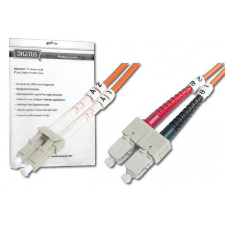 DIGITUS - Patch cable - LC multi-mode (M) to SC multi-mode (M) - 2 m - fibre optic - 50  /  125 micron - OM2 - halogen-free - orange - 1