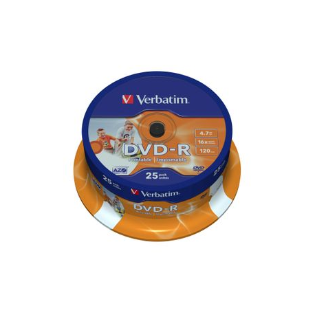 Verbatim - 25 x DVD-R - 4.7 GB 16x - wide photo printable surface - spindle - 3