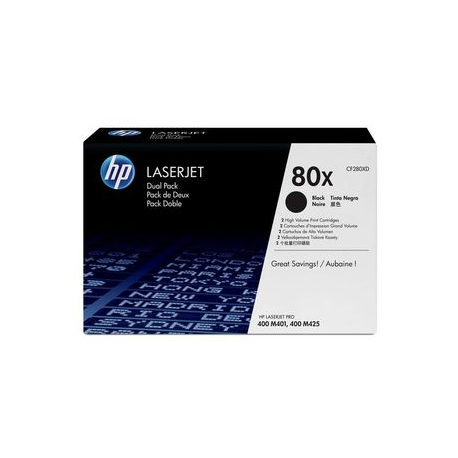 HP 80x - 2-pack - High Yield - black - original - LaserJet - toner cartridge (CF280XD) - for LaserJet Pro 400 M401, MFP M425 - 5