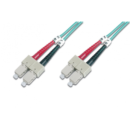 DIGITUS - Patch cable - SC multi-mode (M) to SC multi-mode (M) - 3 m - fibre optic - 50 / 125 micron - OM3 - booted, halogen-free - aqua - 2