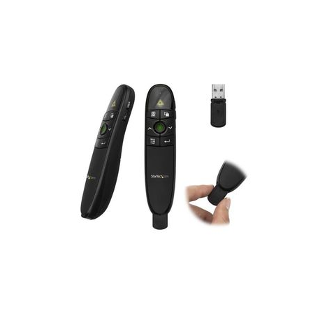 StarTech.com Wireless Presentation Remote with Green Laser Pointer - 90 ft. (27 m) - USB Presentation Clicker for Mac and Windows (PRESREMOTEG) - Presentation remote control - RF - black - 0