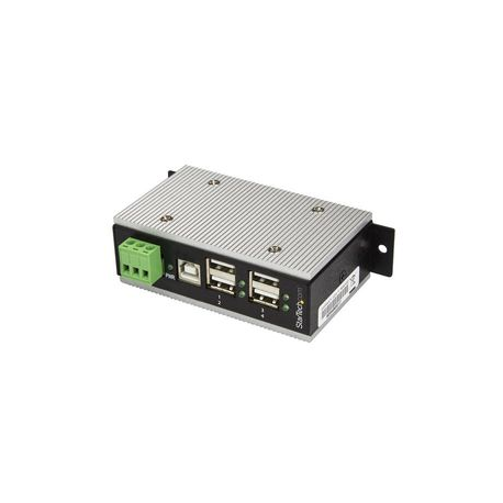 StarTech.com 4 Port USB 2.0 Hub, Metal Industrial USB-A Hub (4x USB-A) with ESD & Surge Protection, Extended Operating Temp -40 to 185°F, Din Rail/Wall/Desk Mountable, USB Expander Hub - Windows/macOS/Linux (HB20A4AME) - Hub - 4 x USB 2.0 - DIN rail mountable - DC power - TAA Compliant - for P/N: ITB20D3250 - 0
