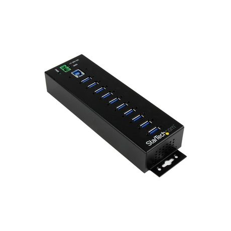 StarTech.com 10 Port USB Hub with Power Adapter, Surge Protection, Metal Industrial USB 3.0 Data Transfer Hub, Din Rail, Wall or Desk Mountable, High Speed USB 3.1/ USB 3.2 Gen 1 5Gbps Hub - Windows/macOS/Linux (HB30A10AME) - Hub - 10 x USB 3.2 Gen 1 - DIN rail mountable, wall-mountable - TAA Compliant - for P/N: ITB20D3250 - 0