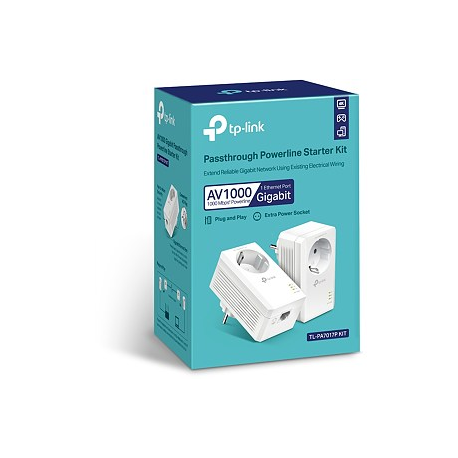 TP-Link AV1000 - Gigabit Passthrough Powerline Starter Kit - bridge - GigE, HomePlug AV (HPAV), HomePlug AV (HPAV) 2.0, IEEE 1901 - wall-pluggable (pack of 2) - 1