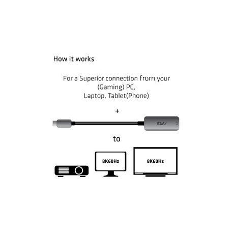Club 3D CAC-1567 - DisplayPort adapter - USB-C (M) to DisplayPort (F) - DisplayPort 1.4 - 22 cm - active, 8K support - 2