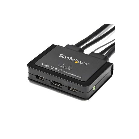StarTech.com 2 Port DisplayPort KVM Switch, 4K 60Hz, Compact Dual Port UHD DP 1.2 USB Desktop KVM Switch w /  Integrated 4ft Cables & Audio, Bus Powered & Remote Switching, MacBook ThinkPad - 4K KVM Switch w /  Audio (SV211DPUA4K) - KVM  /  audio switch - 2 x KVM  /  audio - desktop - 1