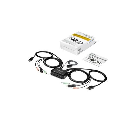 StarTech.com 2 Port DisplayPort KVM Switch, 4K 60Hz, Compact Dual Port UHD DP 1.2 USB Desktop KVM Switch w /  Integrated 4ft Cables & Audio, Bus Powered & Remote Switching, MacBook ThinkPad - 4K KVM Switch w /  Audio (SV211DPUA4K) - KVM  /  audio switch - 2 x KVM  /  audio - desktop - 5