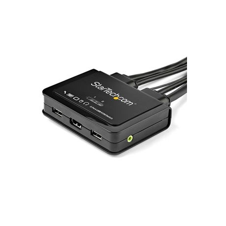StarTech.com 2 Port HDMI KVM Switch, 4K 60Hz, Compact Dual Port UHD / Ultra HD USB Desktop KVM Switch with Integrated 4ft Cables & Audio, Bus Powered & Remote Switching, MacBook ThinkPad - 4K KVM Switch w /  Audio (SV211HDUA4K) - KVM  /  audio switch - 2 x KVM  /  audio - 1 local user - desktop - 1