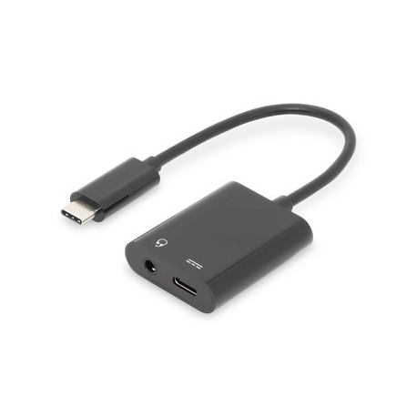 DIGITUS - USB-C to headphone jack adapter - USB-C male to stereo mini jack, USB-C female - 20 cm - black - 8