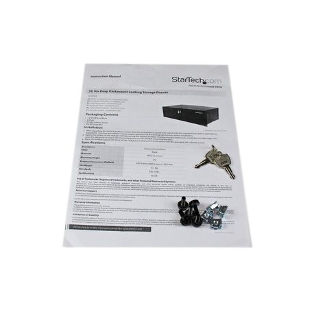 StarTech.com 3U 9in Deep RackMount Locking Storage Drawer - Rack storage drawer - black - 3U - 19" - SH39LK - Rack storage drawer - black - 3U - 19" - for P / N: RACK-18U-20-WALL-OA, RACK-21U-20-WALL-OA, RACK-24U-20-WALL-OA, RK3236BKF - 3