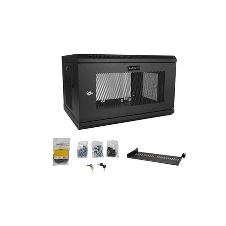 StarTech.com 2 Post 6U 19" Wall Mount Network Cabinet, 15" Deep Locking IT Switch Depth Enclosure, Vented Computer / Electronics Equipment Data Rack with Shelf & Hook & Loop Tape  / Assembled - 19 Inch Wall Cabinet (RK616WALM) - Rack enclosure cabinet - wall mountable - black - 6U - 6
