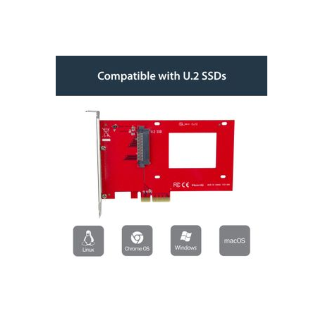 StarTech.com U.2 to PCIe Adapter for 2.5" U.2 NVMe SSD - SFF-8639 - x4 PCI Express 3.0 - Interface adapter - 2.5" - Ultra M.2 Card - PCIe 3.0 x4 - red - for P / N: BNDTB10GI, BNDTB210GSFP, BNDTB310GNDP, BNDTB410GSFP, BNDTB4M2E1, BNDTBUSB3142 - 7