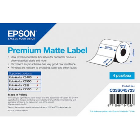 Epson - High-glossy - permanent acrylic adhesive - Roll (20.3 cm x 58 m) 4 roll(s) continuous labels - for ColorWorks CW-C6000Ae, CW-C6000Pe, CW-C6500Ae, CW-C6500Pe - 0