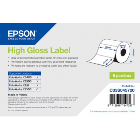 Epson - High-glossy - permanent acrylic adhesive - 105 x 210 mm 2184 label(s) (8 roll(s) x 273) die cut labels - for ColorWorks CW-C6000Ae, CW-C6000Pe, CW-C6500Ae, CW-C6500Pe - 0