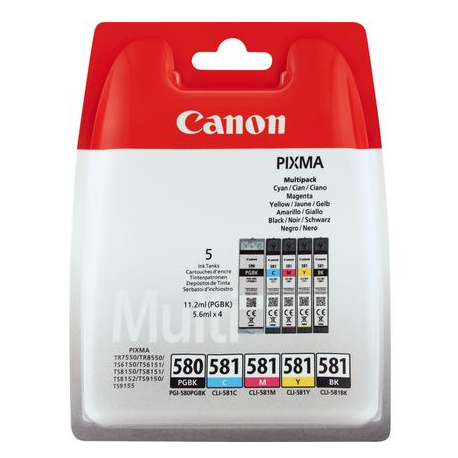 Canon PGI-580XL / CLI-581 - 5-pack - black, yellow, cyan, magenta, pigmented black - ink cartridge - for PIXMA TS6251, TS6350, TS6351, TS705, TS8252, TS8350, TS8351, TS8352, TS9550, TS9551 - 2